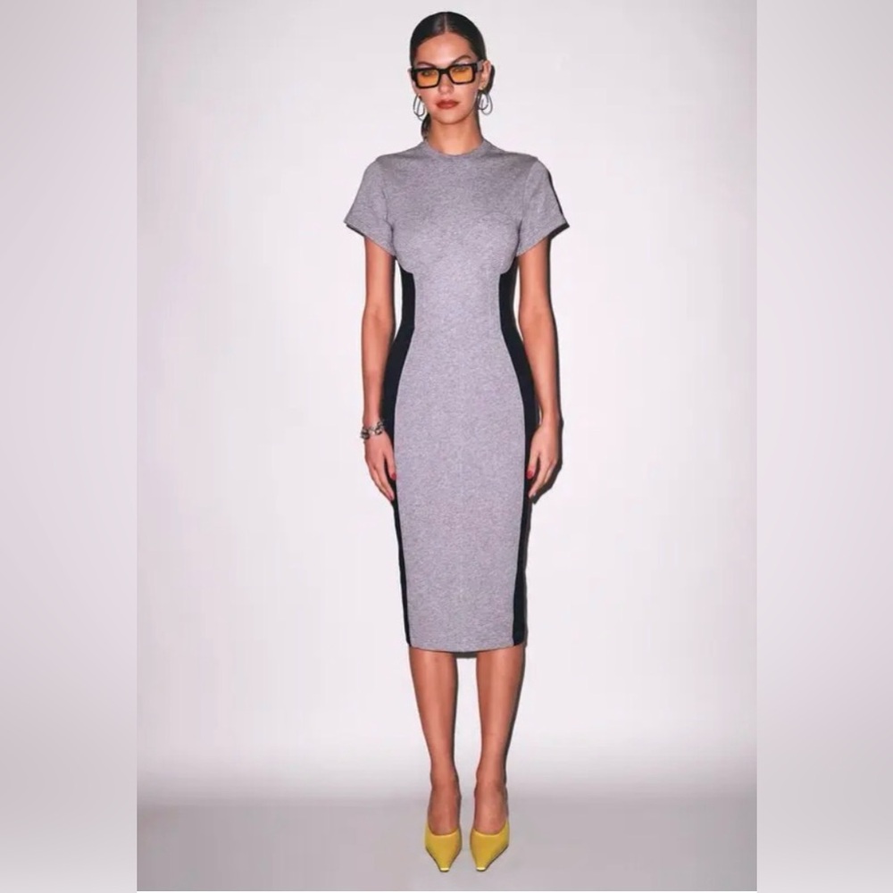 Fleur du Mal grey sweater corset detail dress